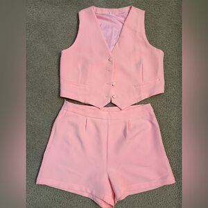 Pink Vest and Shorts Set